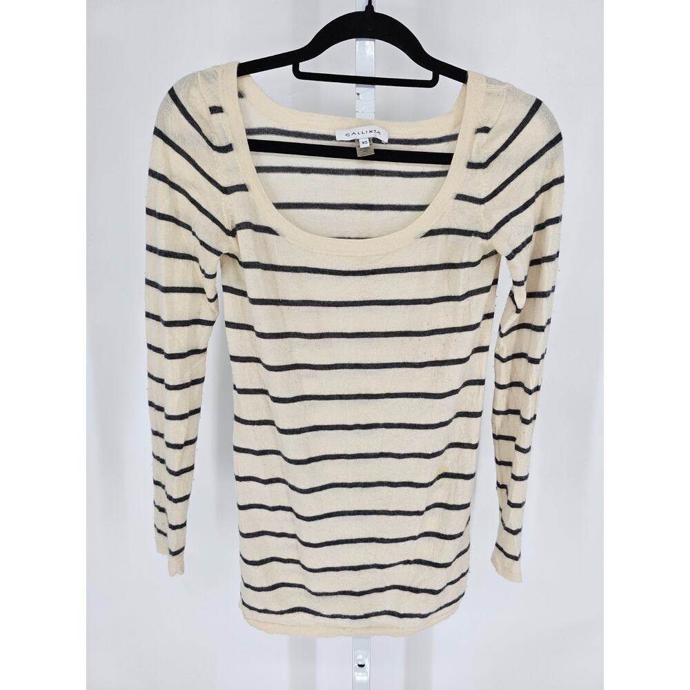 Callixta Womens Sz XS Lightweight 100% Cashmere Sweater Black Cream Striped